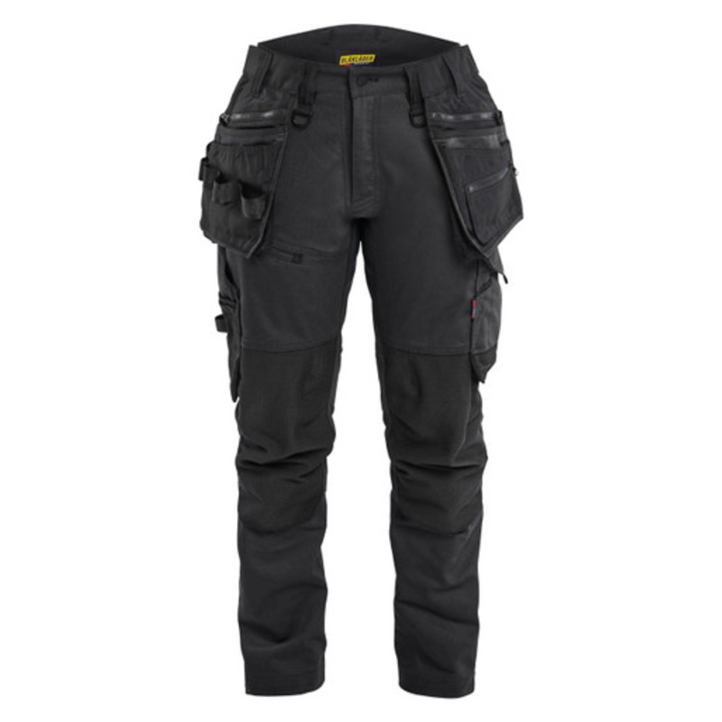 BLAKLADER Trousers | 7170 Craftsman Womens Black Trousers with Holster Pockets and Kneepad Pockets in Cordura with Stretch