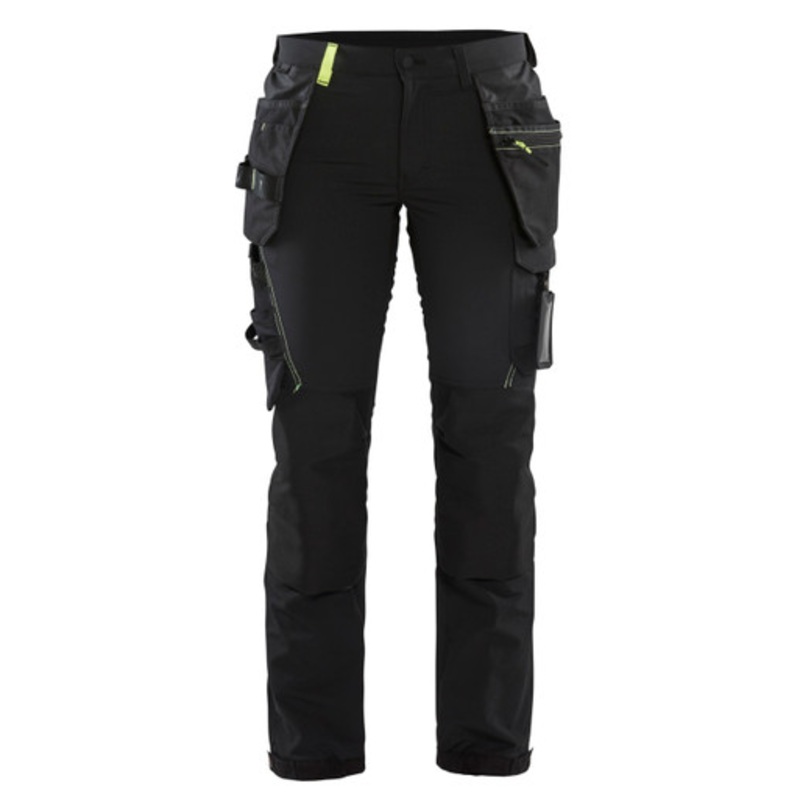 BLAKLADER Trousers | 7192 Womens Craftsman Black / Yellow Trousers with Kneepad Pockets and Holster Pockets 4-Way Stretch