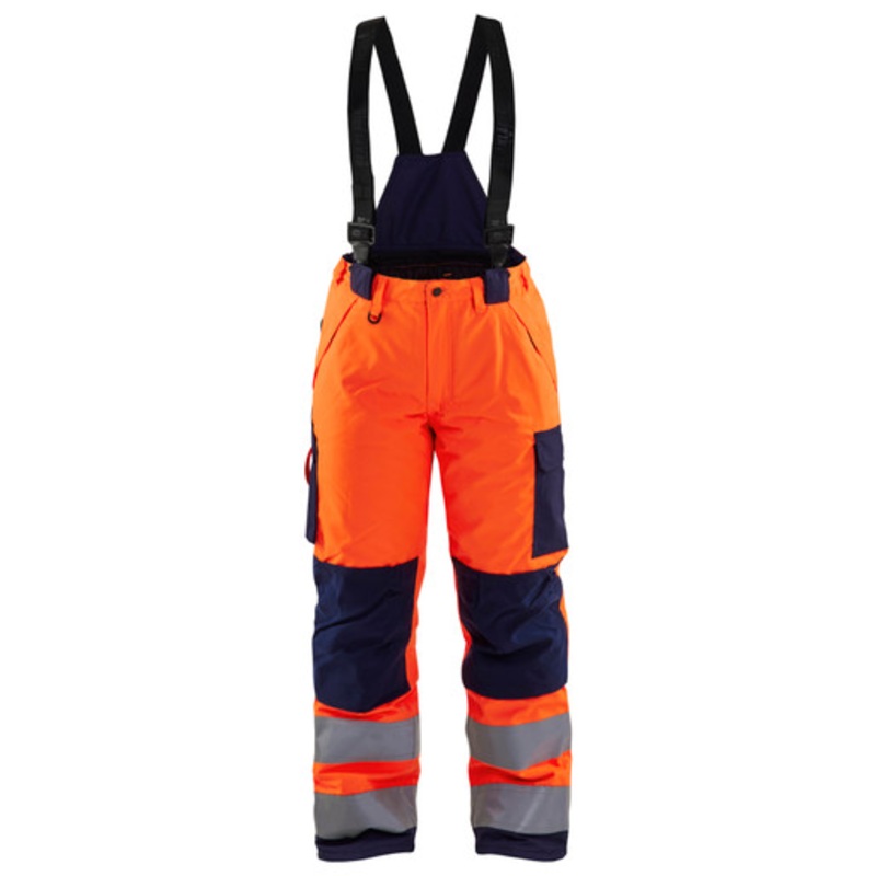 BLAKLADER Trousers | 7885 Womens Winter High Vis Orange / Navy Blue Trousers with Kneepad Pockets in Polyester Waterproof