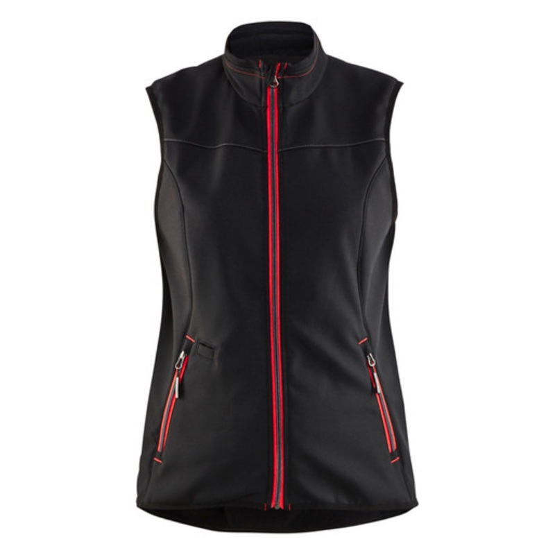 BLAKLADER Vest | 3851 Black/ Red Softshell Vest for Women with Fleece Liner