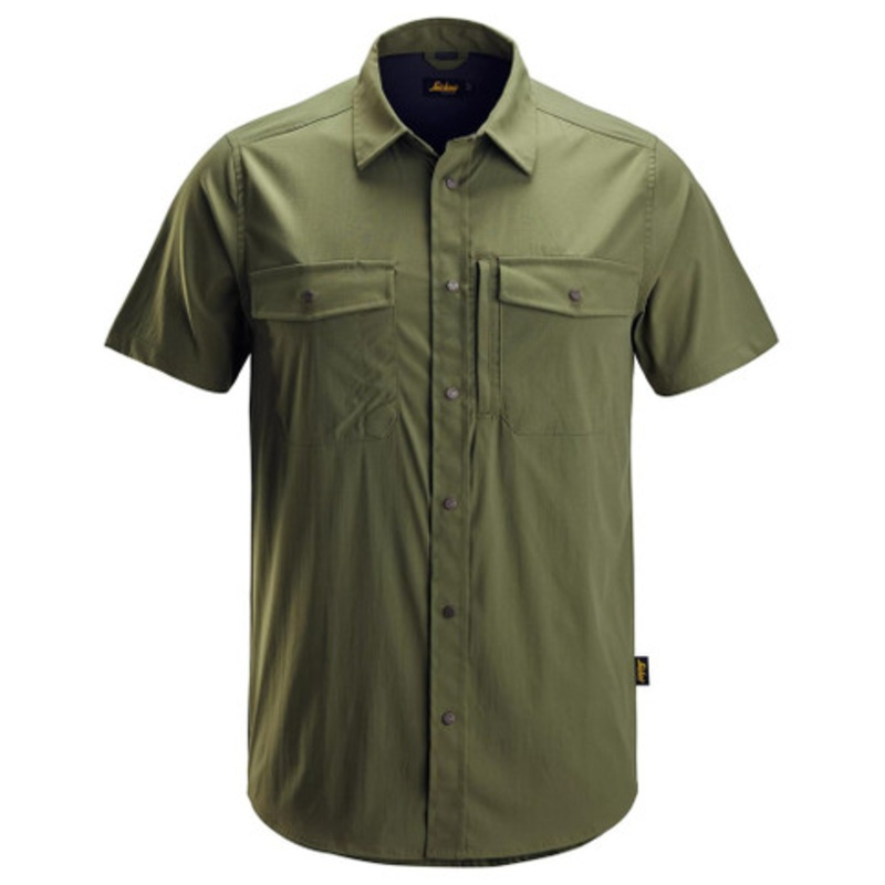 SNICKERS Shirt | 8520 Khaki Green LiteWork Shirt with Short Sleeve and UPF 50+ in Polyester