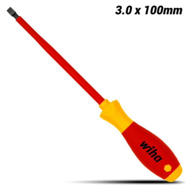 WIHA Screwdriver | Slotted 3.0 x 100mm VDE SoftFinish Screwdriver
