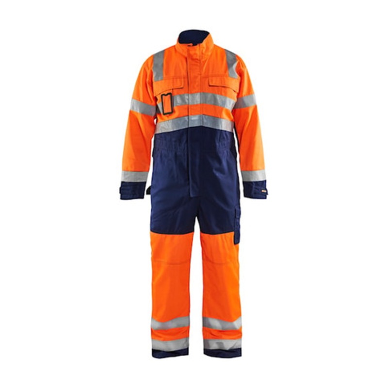 BLAKLADER Overalls | 6373 High Vis Orange /Navy Blue Overalls with Kneepad Pockets and Reflective Tape in Polyester