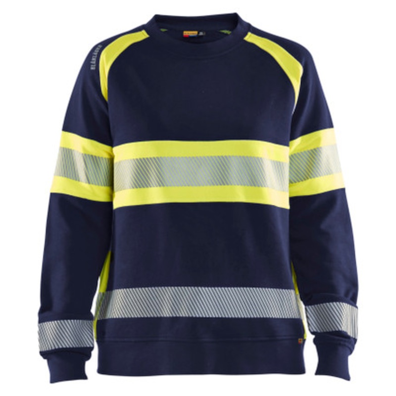 BLAKLADER Sweater | 3409 Womens Navy Blue / High Vis Yellow Sweater with Reflective Tape Cotton