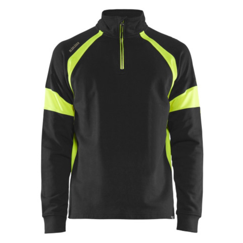 BLAKLADER Sweater | 3550 Black / High Vis Yellow 1/4 Zip Sweater in Cotton