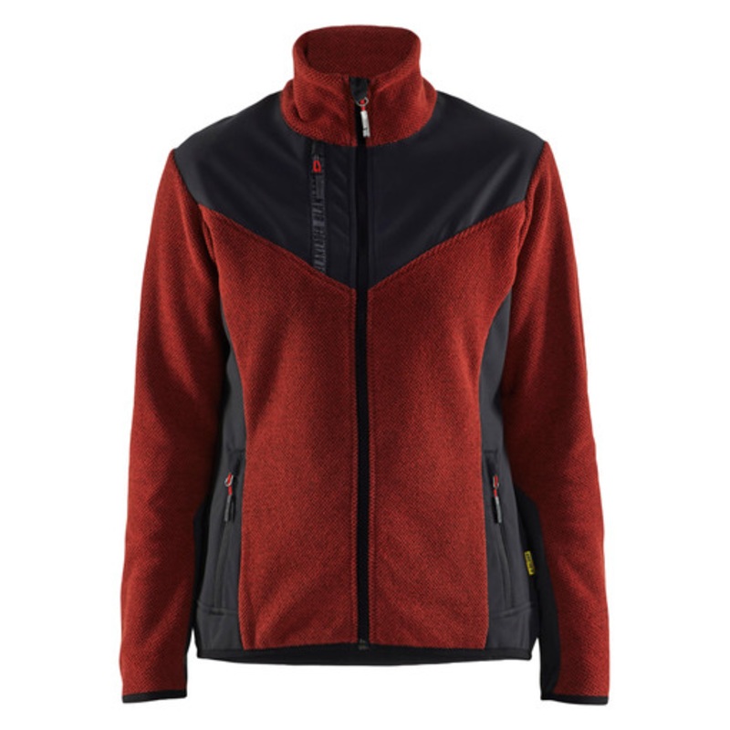 BLAKLADER Sweater Jacket | 5943 Womens Burned Red /Black Sweater Jacket Knitted with Full Zip in Polyester Fleece