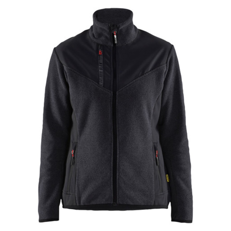 BLAKLADER Sweater Jacket | 5943 Womens Dark Grey /Black Sweater Jacket Knitted with Full Zip in Polyester Fleece