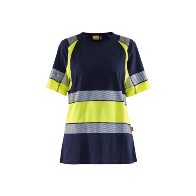 BLAKLADER T-Shirt  | 3410 Womens Navy Blue / High Vis Yellow T-Shirt with Reflective Tape Cotton