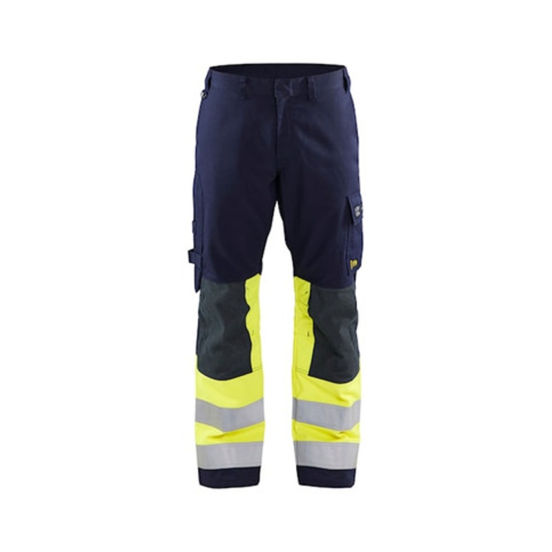 BLAKLADER Trousers | 1478 Multinorm Navy Blue / High Vis Yellow Trousers with Kneepad Pockets and Anti-Flame Cotton