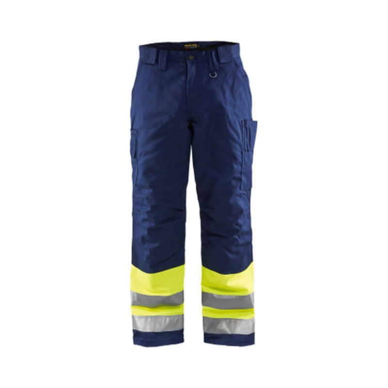BLAKLADER Trousers | 1862 Winter Navy Blue / High Vis Yellow Trousers with Kneepad Pockets and Reflective Tape Cordura