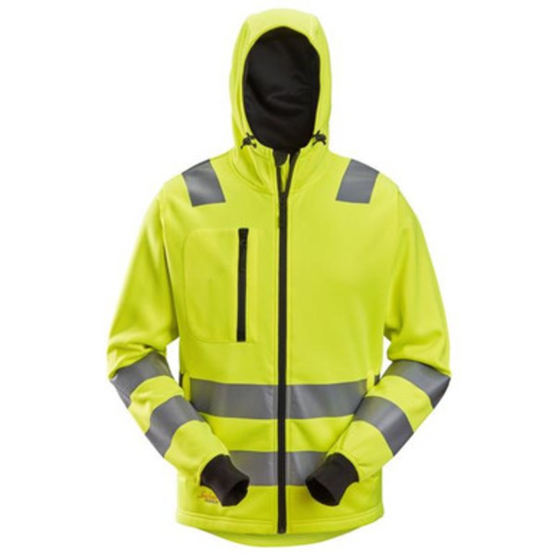 SNICKERS Hoodie Jacket | 8039 High Vis Yellow Jacket Hoodie with Reflective Tape and in Polyester