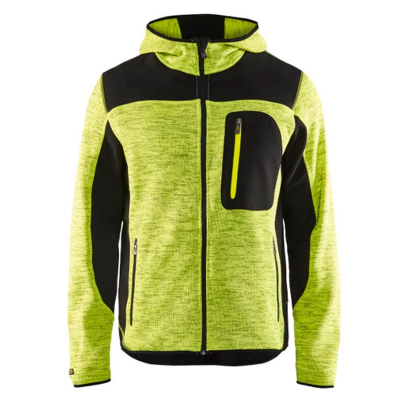 BLAKLADER Hoodie Jacket | 4930 High Vis Yellow Jacket Hoodie with Full Zip and Knitted in Polyester