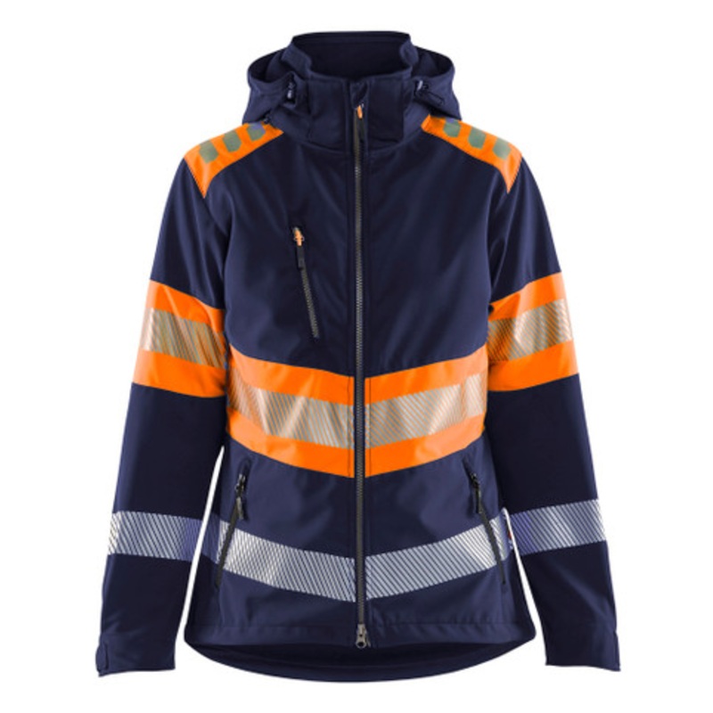BLAKLADER Jacket | 4404 Navy Blue/High Vis Orange Womens Jacket with Windproof and Waterproof in Softshell