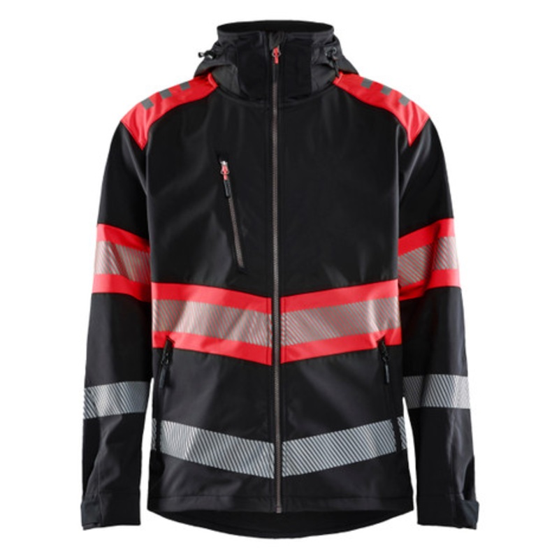 BLAKLADER Jacket | 4494 Black/High Vis Red Jacket with Windproof and Waterproof in Softshell