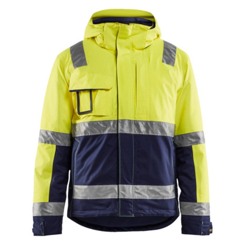 BLAKLADER Jacket | 4870 Mens High Vis Yellow / Navy Blue Full Zip Winter Jacket in Reflective Tape Polyester Waterproof – SALE