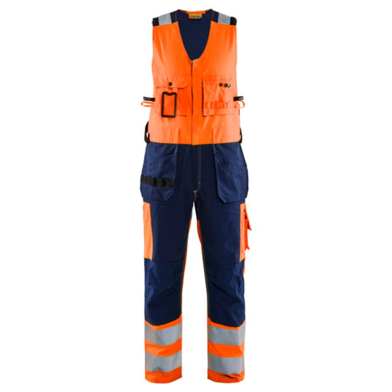 BLAKLADER Overalls | 2653 Sleeveless High Vis Orange /Navy Blue Overalls with Holster Pockets in Durable Poly/Cotton Blend