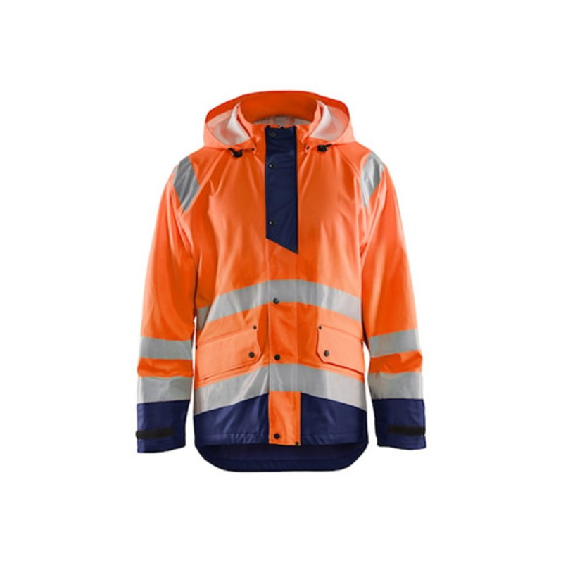 BLAKLADER Rain Jacket | 4323 High Vis Orange / Navy Blue Craftsman Rain Jacket with Reflective Tape Polyester Waterproof