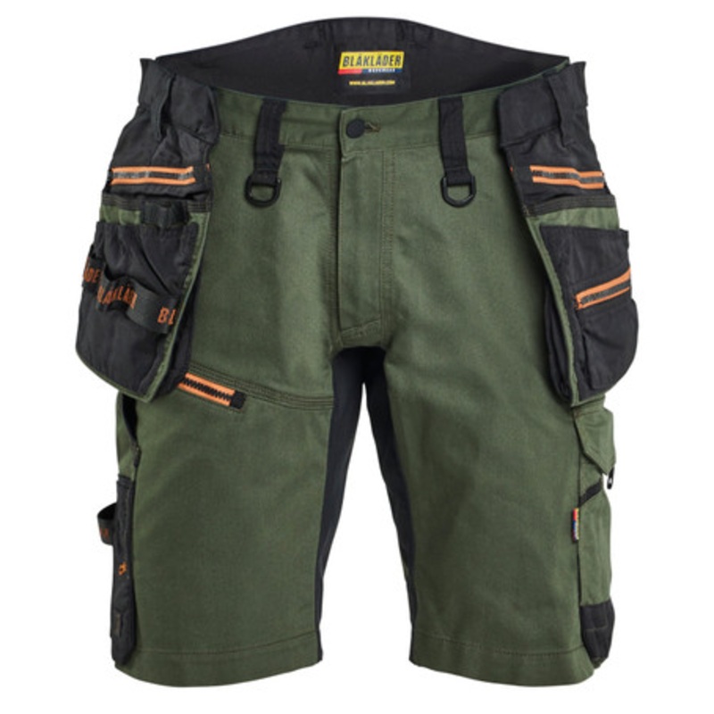 BLAKLADER Shorts | 1972 Craftsman Forest Green / Rust Shorts with Holster Pockets in Cordura with Stretch