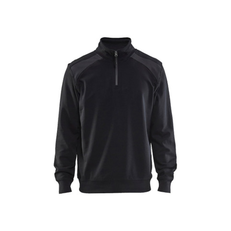 BLAKLADER Sweater | 3353 Black / Mid Grey 1/4 Zip Jersey Sweater in Cotton