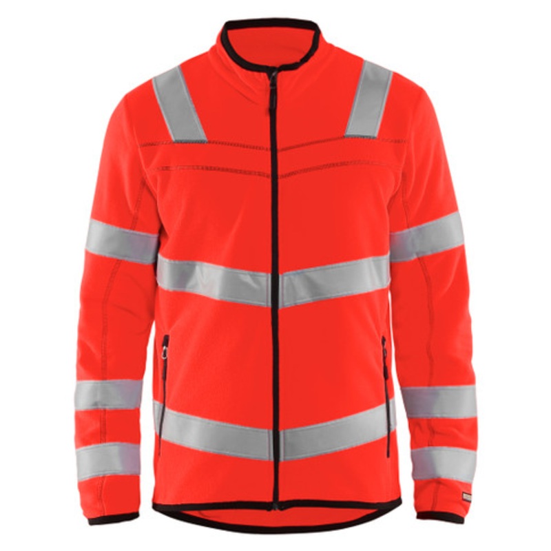 BLAKLADER Sweater Jacket | 4941 Mens High Vis Red Sweater Jacket with Full Zip Reflective Tape in Polyester Fleece