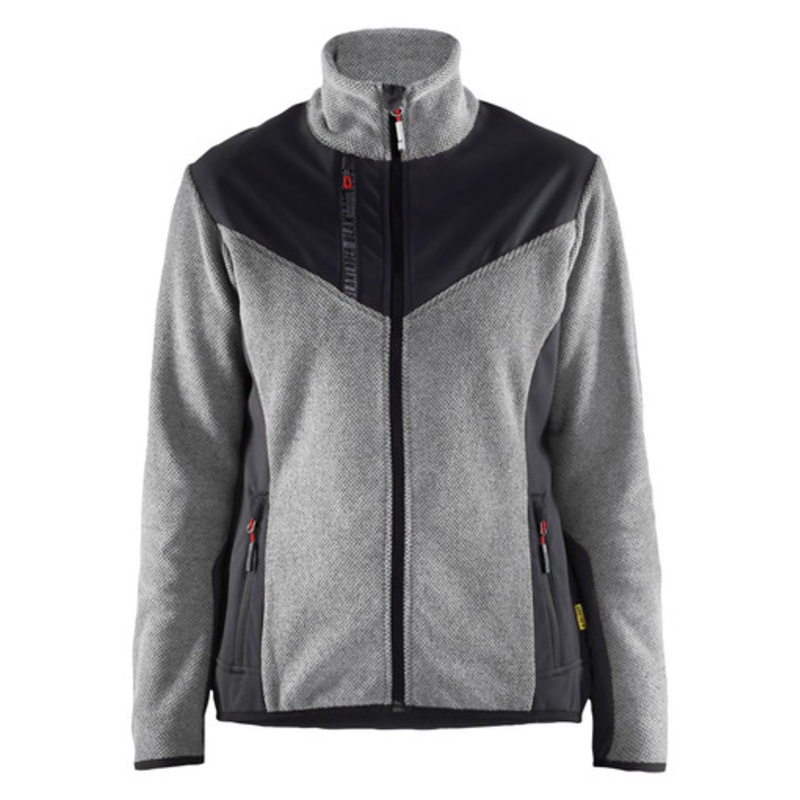 BLAKLADER Sweater Jacket | 5943 Womens Grey Melange /Black Sweater Jacket Knitted with Full Zip in Polyester Fleece