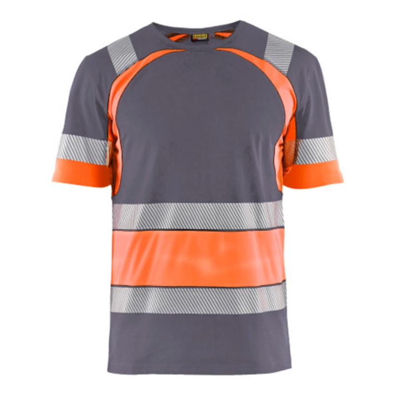 BLAKLADER T-Shirt  | 3421  Mid Grey / High Vis Orange T-Shirt with Reflective Tape Cotton