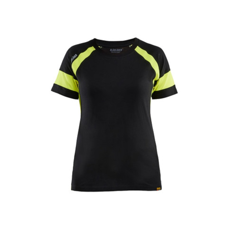 BLAKLADER T-Shirt | 3524 Black/High Vis Yellow Womens Two Tone T-Shirt with and in Cotton