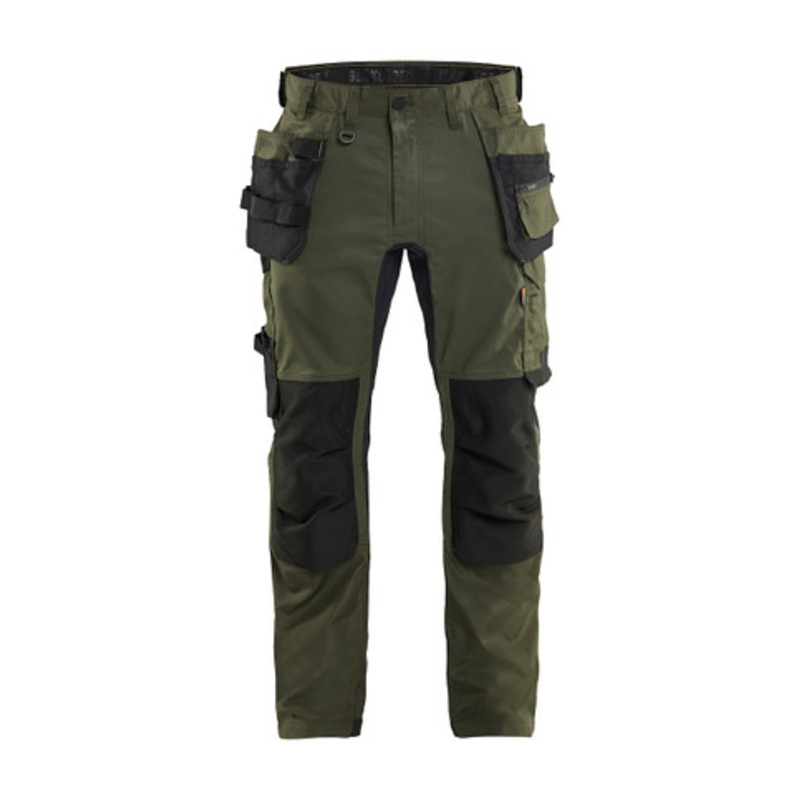 BLAKLADER Trousers | 1750 Green Craftsman Trousers with Holster Pockets and Kneepad Pockets in Cotton with Stretch