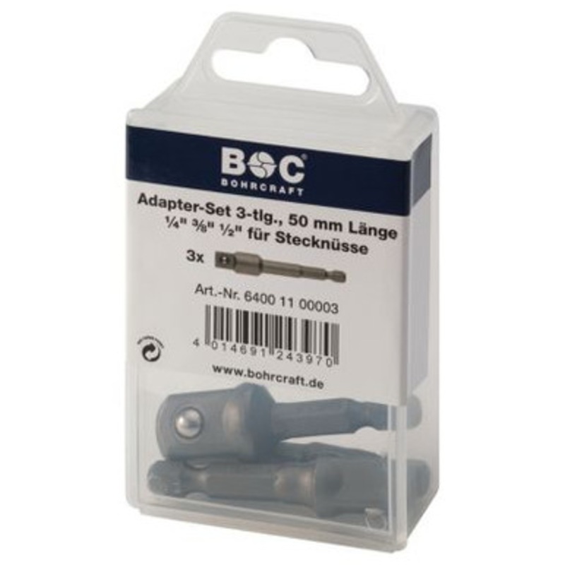 BOHRCRAFT Drive Bits | 6400 Socket Adapter 3 Piece for 1/4, 3/8, 1/2 Drive Bits with 1/4 Shank