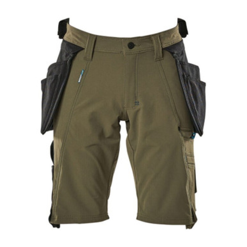 MASCOT Shorts | 17149 Green Craftsman Shorts with Holster Pockets and in 4-Way Stretch