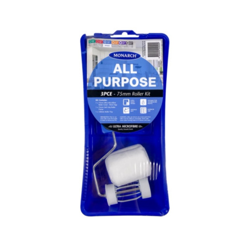 MONARCH Paint Kit | 75mm/9mm Nap All Purpose Roller Paint Kit 3 Pieces