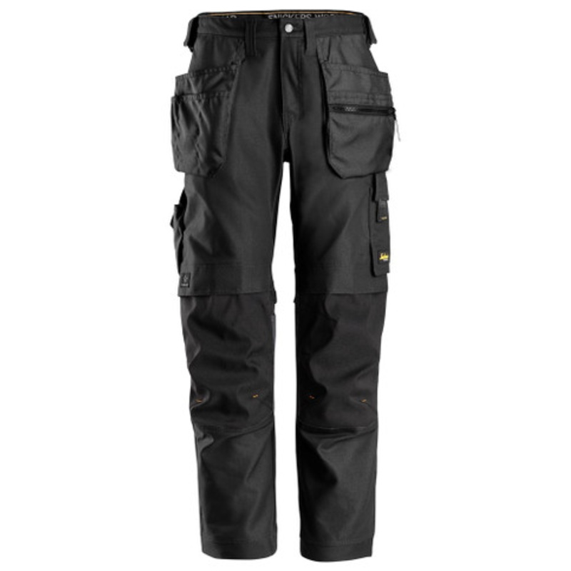 SNICKERS Trousers | 6224 Black AllroundWork Trousers with Holster Pockets and Kneepad Pockets in Canvas