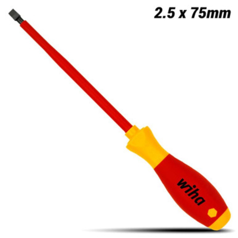 WIHA Screwdriver | Slotted 2.5 x 75mm VDE SoftFinish Screwdriver