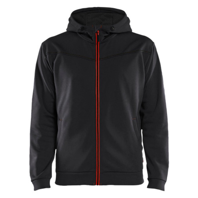 BLAKLADER Hoodie Jacket | 3363 Black/Red Jacket Hoodie with Full Zip and in Polyester