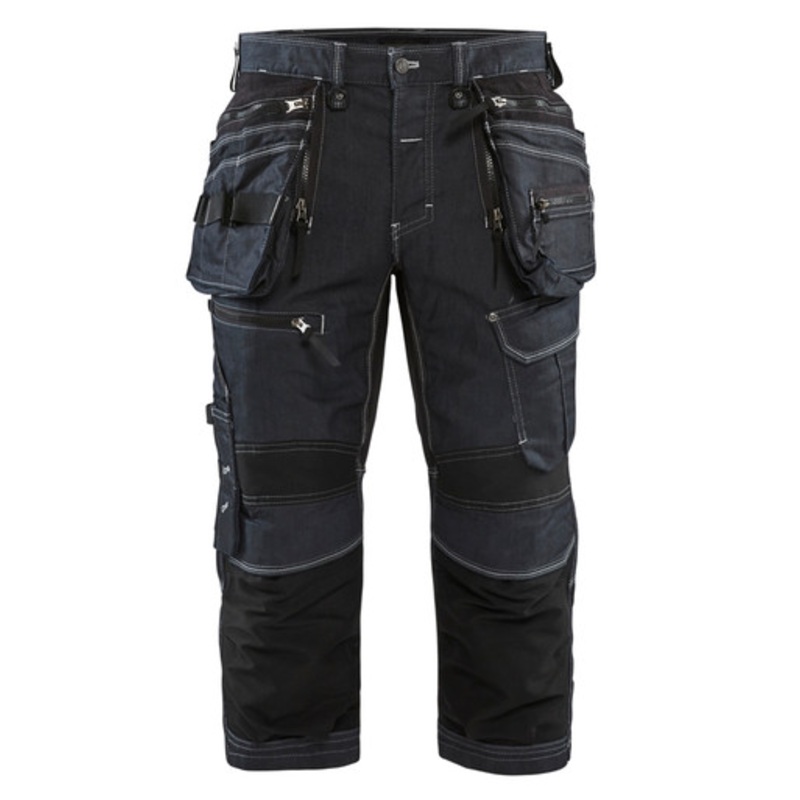 BLAKLADER Shorts | 1991 Mens Craftsman Navy Blue Shorts with Kneepad Pockets Holster Pockets Denim with Stretch