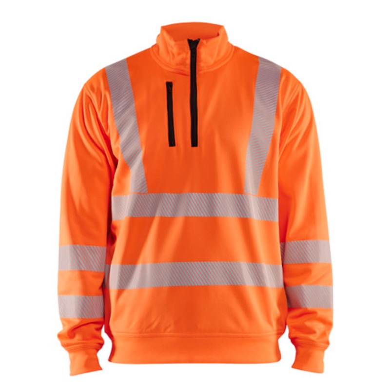 BLAKLADER Sweater | 3564  High Vis Orange 1/4 Zip Rail Sweater in Reflective Tape Polyester