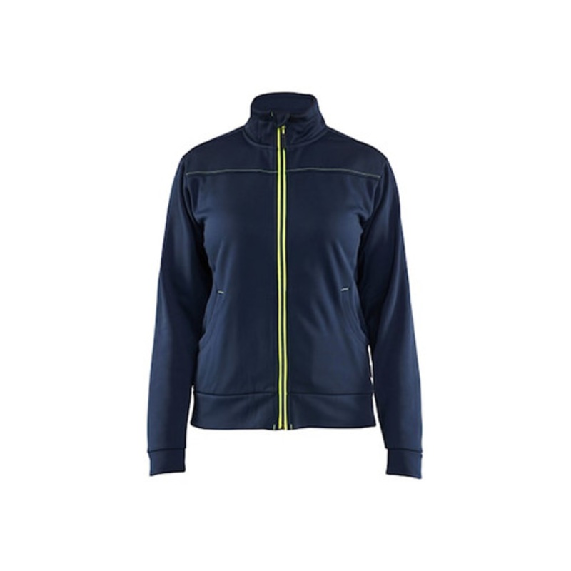 BLAKLADER Sweater Jacket | 3394 Womens Dark Navy Blue /Yellow Sweater Jacket with Full Zip in Polyester