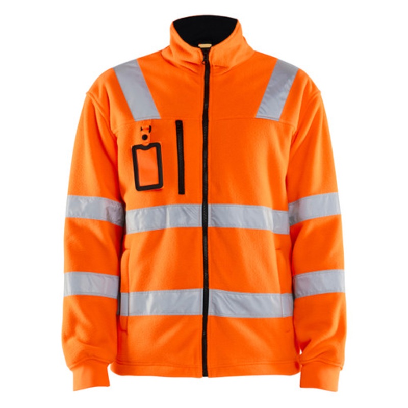 BLAKLADER Sweater Jacket | 4853 Mens High Vis Orange Full Zip Sweater Jacket in Reflective Tape Polyester Fleece – ON SALE