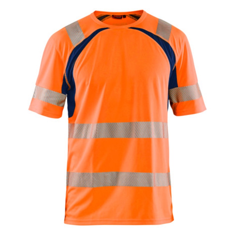 BLAKLADER T-Shirt  | 3397  High Vis Orange / Navy Blue UV Protection T-Shirt with Reflective Tape Polyester