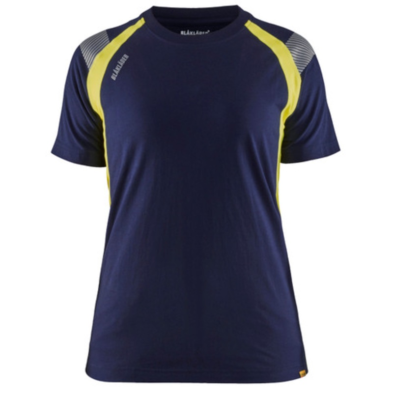 BLAKLADER T-Shirt  | 3402 Womens Navy Blue / High Vis Yellow T-Shirt with Reflective Tape Cotton with Stretch