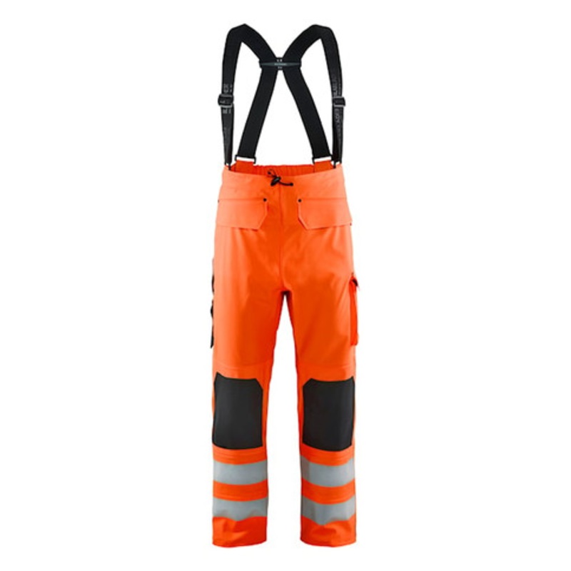 BLAKLADER Trousers | 1306 Rain Fighter High Vis Orange Trousers with Reflective Tape Polyester Waterproof