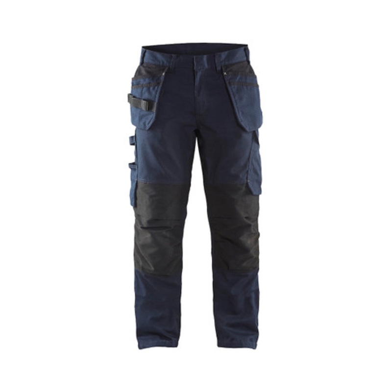 BLAKLADER Trousers | 1496 Mens Service Dark Navy Blue /Yellow Trousers with Kneepad Pockets and Holster Pockets Rip-Stop with Stretch