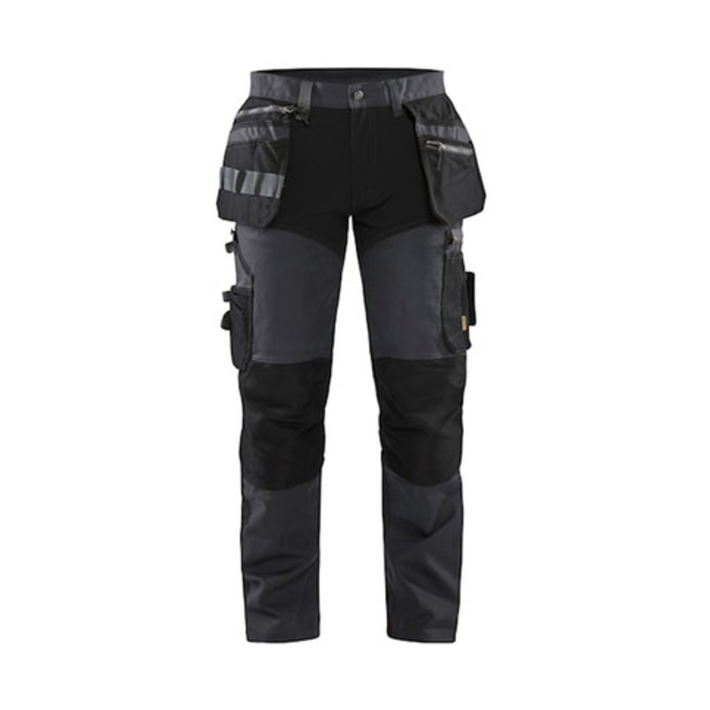 BLAKLADER Trousers | 1599 Craftsman Dark Grey Trousers with Kneepad Pockets and Holster Pockets Canvas with Stretch