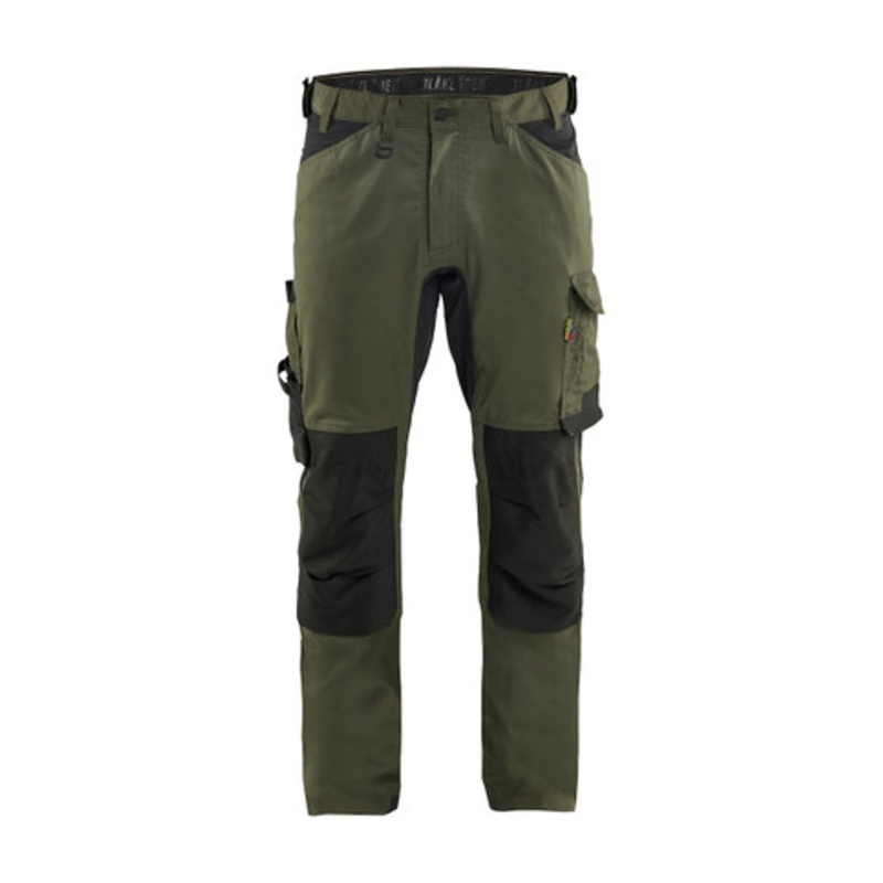BLAKLADER Trousers | 1751 Green Craftsman Trousers with Kneepad Pockets and in Cotton with Stretch