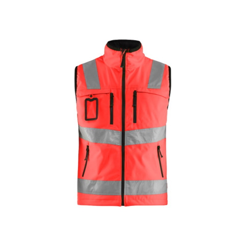 BLAKLADER Vest | 3049 High Vis Red Fleece Lined Softshell Vest with Reflective Tape