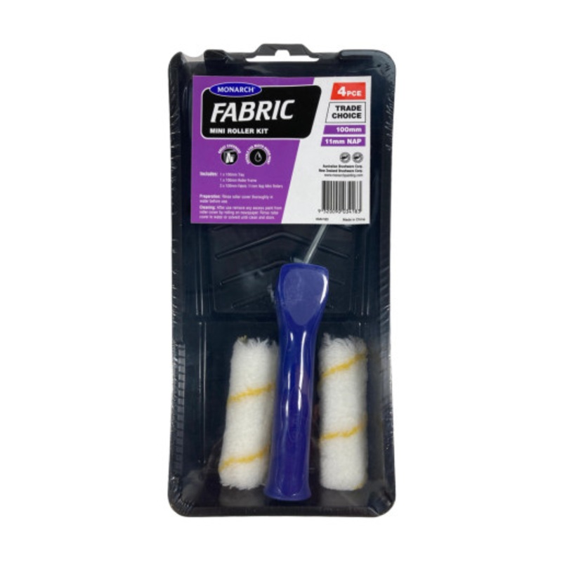 MONARCH Paint Kit | 100mm/11mm Nap  Fabric MINI Roller Paint Kit 4 Pieces