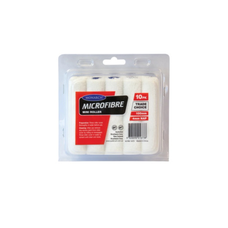 MONARCH Paint Roller | MINI 100mm Paint Roller 4mm Nap in 10 Pack in Microfibre