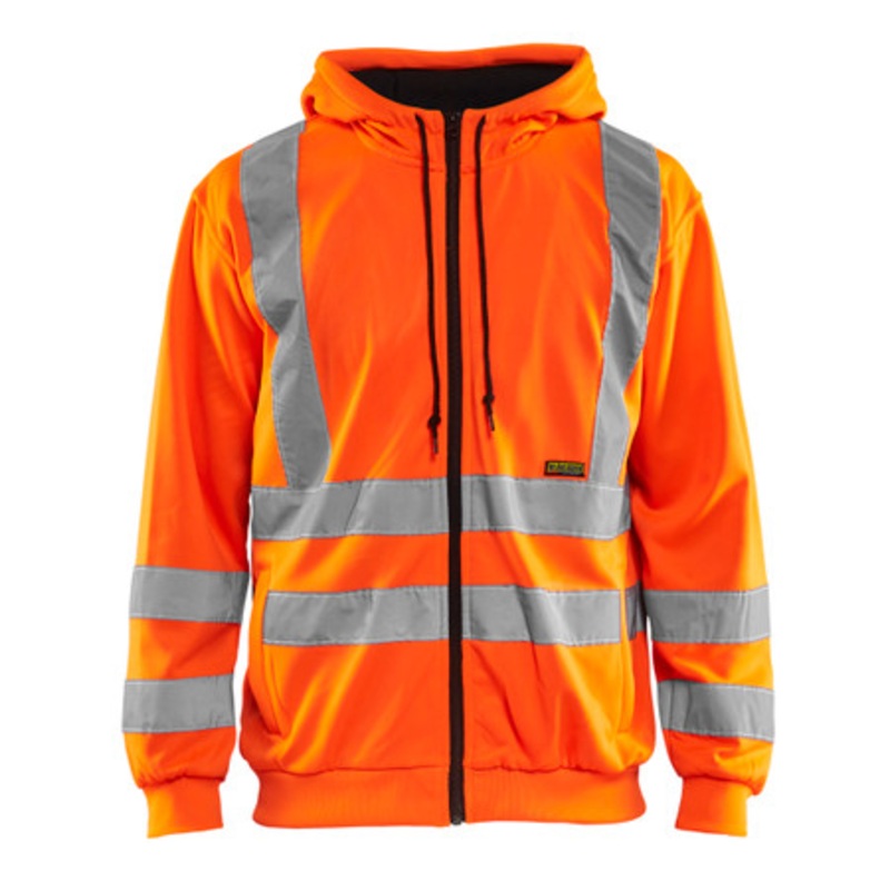 BLAKLADER Hoodie Jacket | 3346 High Vis Orange Jacket Hoodie with Full Zip and Reflective Tape in Polyester