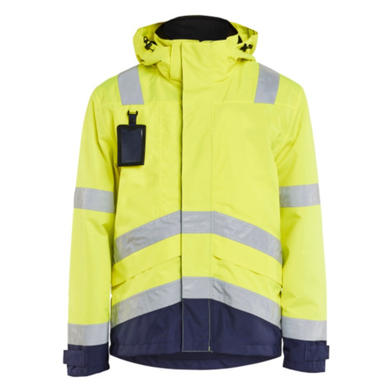 BLAKLADER Rain Jacket | 4837 High Vis Yellow / Navy Blue Craftsman Rain Jacket with Reflective Tape Polyester Waterproof