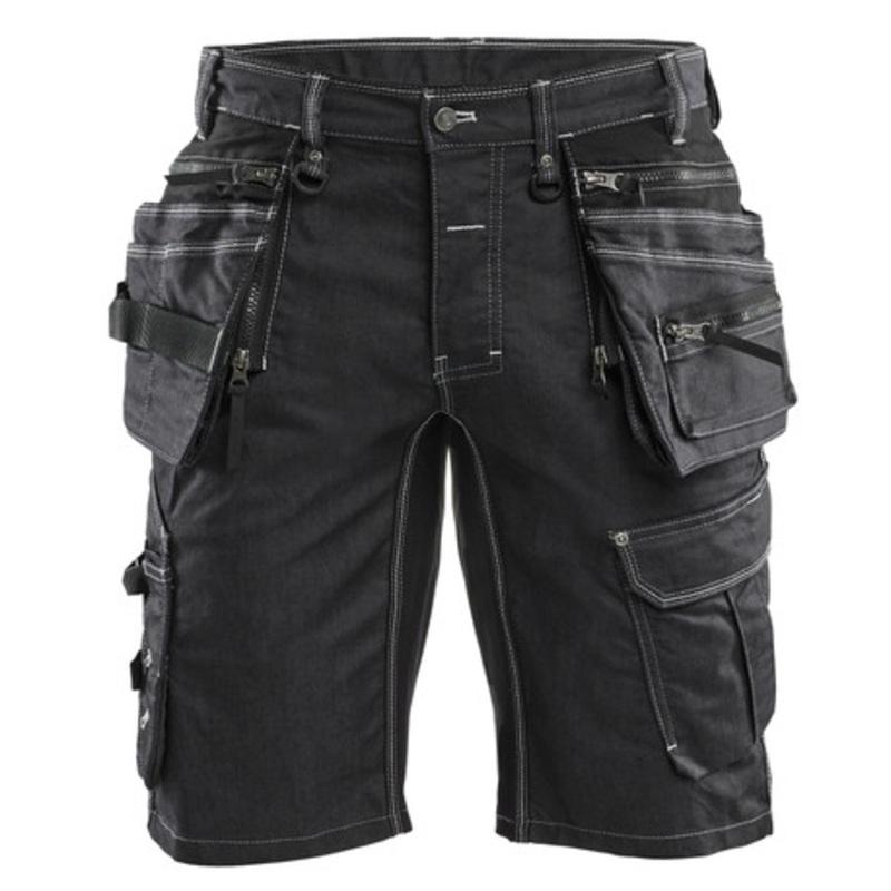 BLAKLADER Shorts | 1992 Mens Craftsman Black / White Shorts with Holster Pockets Denim with Stretch